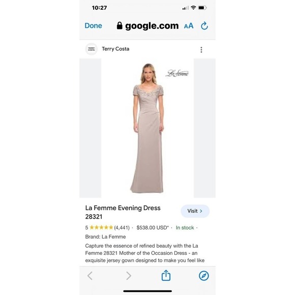 La Femme Crystal Detail Cap Sleeve Jersey Sheath Gown in Silver Size 12 NWT - Picture 11 of 11